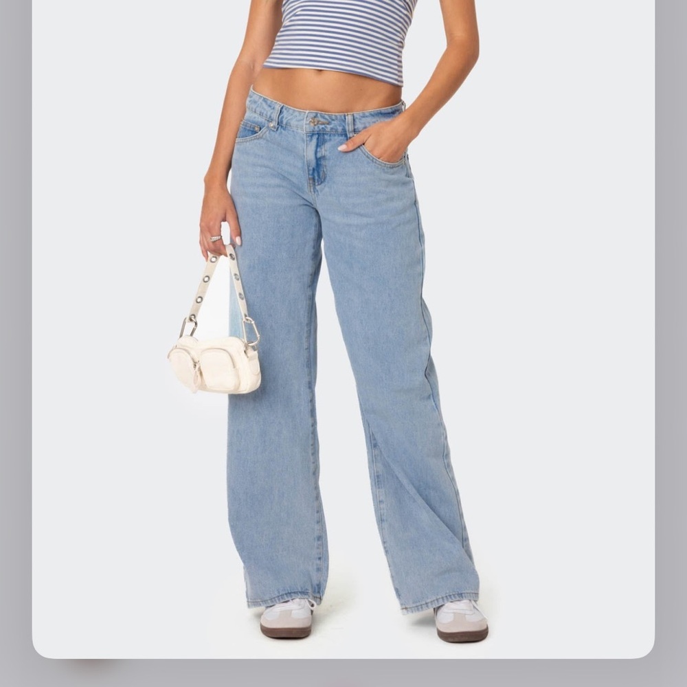 Edikted Blue Flare Wide Leg Jeans and jacket set